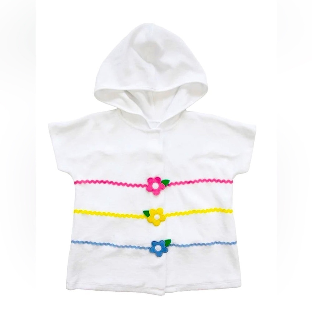 FLORENCE EISMAN White and Flowers Bathing Suit Cover Up Swim Hood
